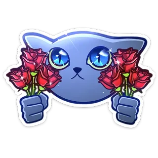 🧙 442d57f0 gato, rosas, flores, lindo, ramo, gato de dibujos animados telegram sticker