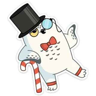 🧐 9476dbf1 búho, sombrero de copa, monóculo, pajarita, bastón, dibujos animados telegram sticker