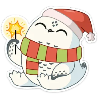 🎅 a58638a0 올빼미, 크리스마스, 겨울, 휴일, 귀여운, 목도리, 스파클러, 축제 telegram sticker
