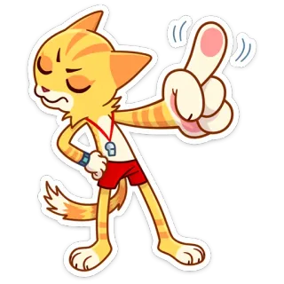 ☝️ 0e07b9d5 Katze, Cartoon, Rettungsschwimmer, Pfeife, rote Hose, Finger, wütend telegram sticker