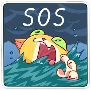 🆘 125b28cb SOS Katze, Ertrinken, Hilfe, Ozean, Notlage telegram sticker