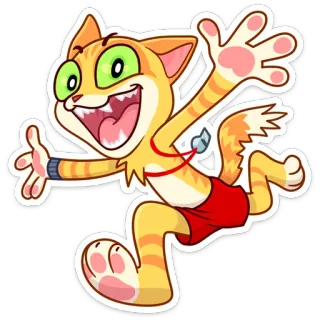 ☺️ 96269611 Katze, Cartoon, Rettungsschwimmer, Tier, Aufkleber, Orange Katze, Badeanzug telegram sticker