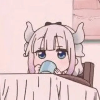 🐿 e1315f71 Kanna Kamui Miss Kobayashi's Dragon Maid kanna, anime, kawaii, lindo, bebiendo, chibi telegram sticker