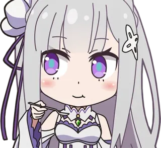 🍴 88b2abfc Emilia Re:Zero anime, chibi, cute, eating, emilia, re:zero telegram sticker