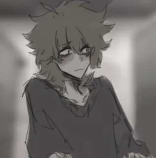 📍 674dbbc6 szkic, skala szarości, anime, postać, smutny, emocjonalny telegram sticker