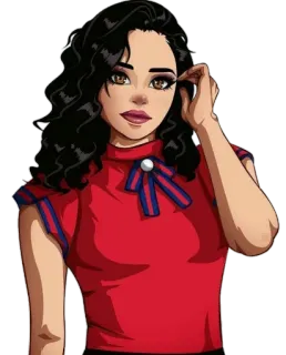 😊 246cef0f woman, girl, cartoon, brunette, red shirt, portrait telegram sticker