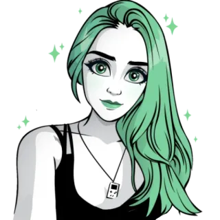 😕 6124e594 cartoon, anime, portrait, girl, green hair, digital art, woman telegram sticker