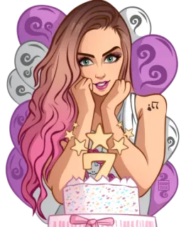 🎂 6c8ec0a4 cartoon, girl, birthday, cake, balloons, stars telegram sticker