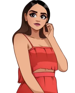 😒 836f6f15 woman, cartoon, illustration, girl, dress, red, cute, sticker telegram sticker