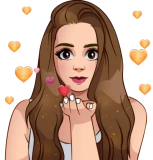 😘 8c7a94bb woman, heart, love, cartoon, girl, kiss, sparkle, brunette telegram sticker