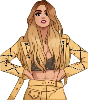 💃 a1b0e9db woman, blonde hair, jacket, cartoon, anime, pose, fashion, illustration telegram sticker