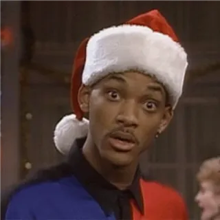 🙂 12f443e6 Will Smith The Fresh Prince of Bel-Air Will Smith, Natale, Cappello di Babbo Natale, Sorpresa, Anni '90, Willy, il principe di Bel-Air telegram sticker