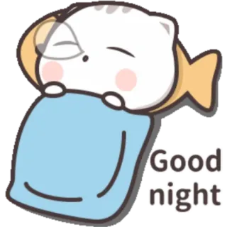 🙂 ad4bb57b Good night Katze, Fisch, schlafend, Gute Nacht, niedlich, Tier, Cartoon telegram sticker