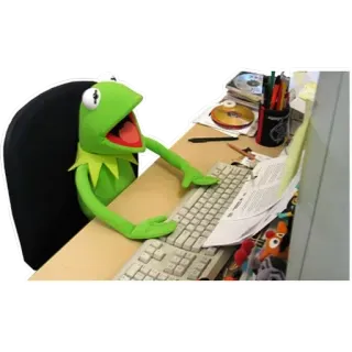 🙂 abddd122 Kermit Kermit si Katak, Meme, mengetik, Komputer, Katak, Kantor telegram sticker