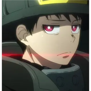 🙂 008cf878 Shinra Kusakabe Fire Force Anime, Pemadam Kebakaran, Fire Force, Shinra Kusakabe, mata merah, serius, Stiker karakter whatsapp sticker