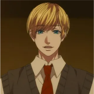 😇 4d36bc3a animé, blonde, personnage, cravate, gilet pull whatsapp sticker