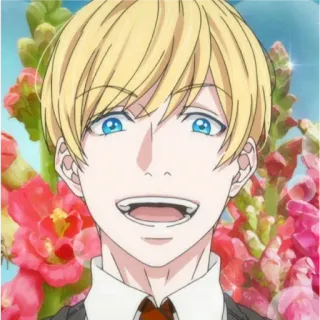 🌹 5fab7f6c animé, blonde, souriant(e), fleurs whatsapp sticker