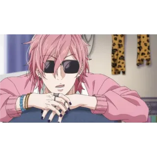 😪 69213186 anime, cheveux roses, lunettes de soleil, cool, personnage, dessin animé, animé whatsapp sticker