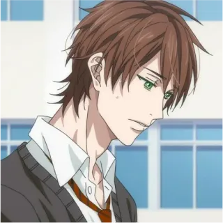 😥 bd945095 Anime, Garçon, Uniforme scolaire, yeux verts, cheveux bruns whatsapp sticker