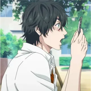 💬 e2f2a8e6 animé, garçon, choqué, ado, mâle, uniforme scolaire whatsapp sticker