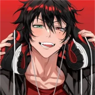 🌠 091191d5 Anime, Manga, Słuchawki, Czerwony, Czarne włosy whatsapp sticker