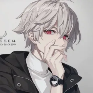 🌠 5643f5a2 Anime, Chłopak, czerwone oczy, białe włosy, zegarek whatsapp sticker