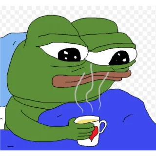 🙂 ee4fa188 Pepe the Frog Пепе, Лягушка, Мем, Грустный, Кровать, Кофе, Мультфильм whatsapp sticker
