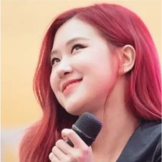 🙂 39a3728a donna, cantante, microfono, capelli rossi, sorridente, ritratto, kpop, rosa whatsapp sticker