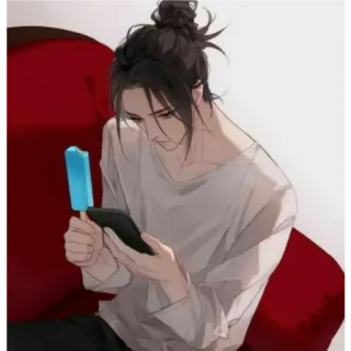 😐 943877fd hombre, teléfono, helado, silla, casual, sentado telegram sticker