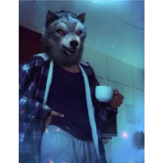 😁 e215360f lobo, animal, máscara, homem, café, xícara telegram sticker