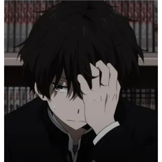 🍀 f7b66d9c 애니메이션, 소년, 캐릭터, 슬픈, 생각에 잠긴 telegram sticker