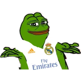 😏 589fd47a Pepe the Frog Fly Emirates grenouille, mème, Real Madrid, foot, sport whatsapp sticker