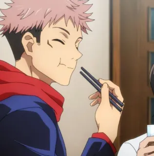 🍜 4b1e5376 Yuji Itadori Jujutsu Kaisen 动漫, 吃, 筷子, 卡通, 快乐, 开朗 telegram sticker