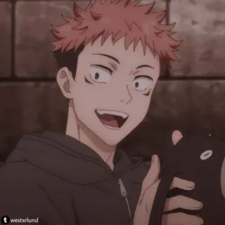 😁 7fc9f932 Itadori Yuji Jujutsu Kaisen 动漫, 角色, 男孩, 快乐, 微笑, 棕色头发 telegram sticker