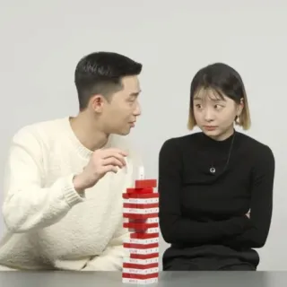 🧐 14c0de90 juego, Jenga, rojo, pareja, gente telegram sticker