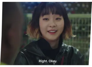 😬 3a358fea Right. Okay. persona, mujer, hablando, derecha, ok telegram sticker