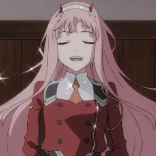 😍 604424e5 Zero Two Darling in the Franxx Anime, Pinke Haare, Hörner, Lächeln, Zero Two, Darling in the Franxx telegram sticker