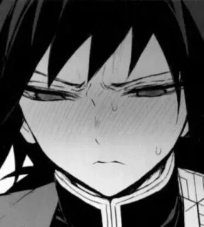 😨 265592d6 Giyu Tomioka Demon Slayer 动漫, 鬼灭之刃, 富冈义勇, 漫画, 角色, 严肃, 脸红 telegram sticker