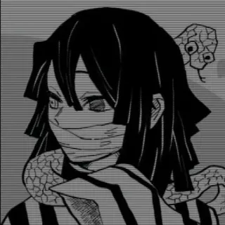 🚫 344fcb36 Obanai Iguro Demon Slayer 伊黑小芭内, 鬼灭之刃, 动漫, 漫画, 蛇, 黑白, 角色, 贴纸 telegram sticker