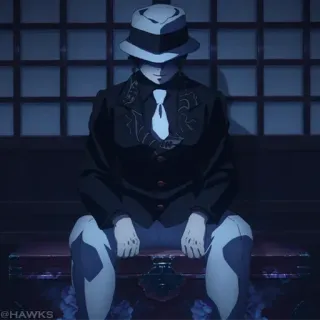 🍸 637c0ec9 Muzan Kibutsuji Demon Slayer Anime, Muzan Kibutsuji, Demon Slayer, Hut, Anzug, Sitzend telegram sticker