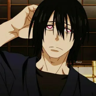 🆘 82390d93 Shinra Kusakabe Fire Force Anime, Fire Force, Shinra Kusakabe, schwarze Haare, pinke Augen, traurig telegram sticker