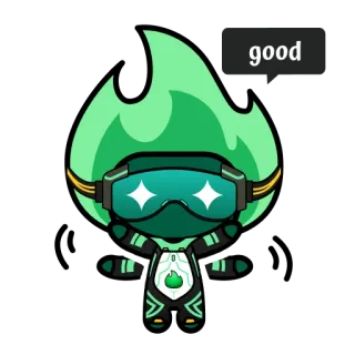 👍 230779d9 good xanh lá, ngọn lửa, nhân vật, thực tế ảo, phát sáng, linh vật telegram sticker