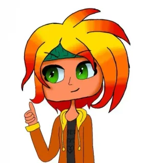 🙂 cd96dc17 RED Girl hoạt hình, nhân vật, cô gái, fanart, màu cam, tóc, mắt xanh lá telegram sticker