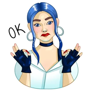 👌 24738b22 OK ok, 여자, 파란 머리, 제스처, 오케이 telegram sticker