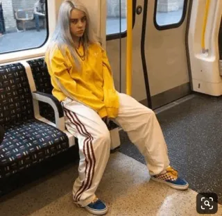 ✨ 00dcfef8 Billie Eilish Billie Eilish, piosenkarka, celebrytka, muzyk, metro, żółty, biały telegram sticker