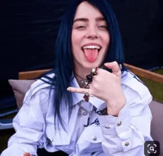 ✨ 1f17f23c Billie Eilish Billie Eilish, piosenkarka, celebrytka, niebieskie włosy, język, cool, gwiazda pop telegram sticker