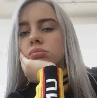 ✨ 3a754925 Billie Eilish Billie Eilish, piosenkarka, celebrytka, gwiazda pop, muzyka, siwe włosy, portret telegram sticker