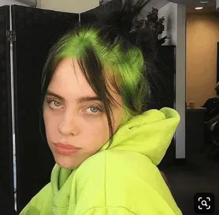 ✨ 6252236f Billie Eilish Billie Eilish, piosenkarka, celebrytka, zielone włosy, portret telegram sticker