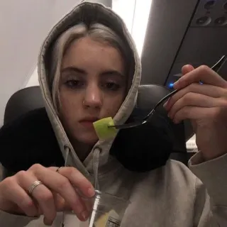 🌟 46ffa514 donna, capelli biondi, viaggio, aereo, cibo, mangiare telegram sticker