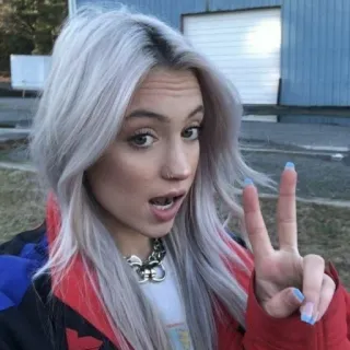 💓 5298b893 donna, capelli argento, segno di pace, ritratto, persona, femmina telegram sticker